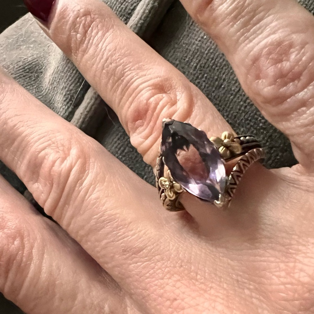 🦋 Barbara Bixby Amethyst Marquise 925 Sterling Silver 18K Gold Cocktail Ring 7